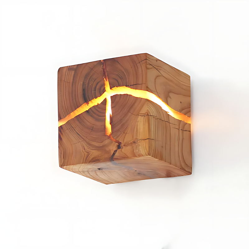 Kaori | Applique Murale Cube En Bois – Élégance Naturelle Et Lumière Sculptée
